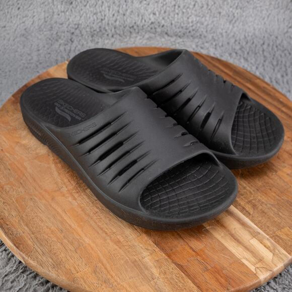 Skechers Go Recover Sandals Womens 10 Black Arch Fit Hyper Burst Refresh Slip On - Picture 1 of 6